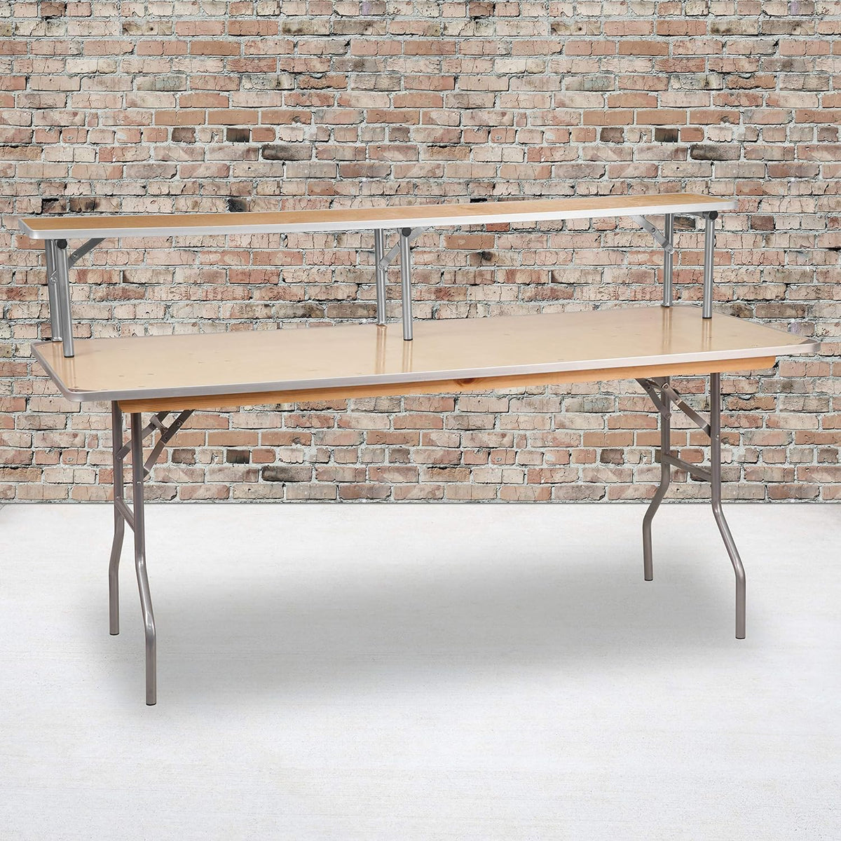 EMMA + OLIVER 72" x 12" x 12" Birchwood Bar Top Riser with Silver Leg