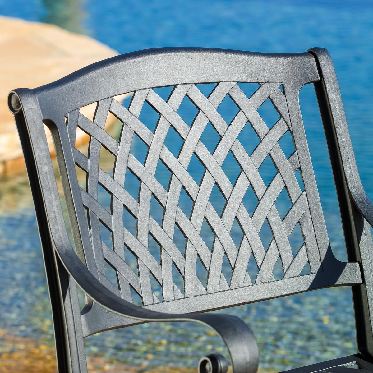 christopher knight home hallandale cast aluminum outdoor dining, close-up detail
