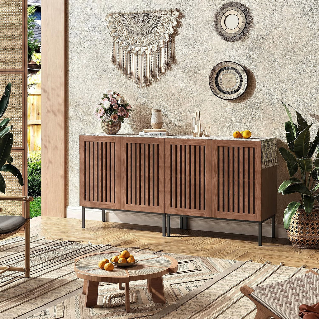 BVIUNTWO Set of 2 Accent Storage Cabinet with Doors and Adjustable Shelf,Freestanding Buffet Cabinet,Modern Sideboard Buffet Cabinet for Living Room,Dining Room,Kitchen, Hallway,Brown