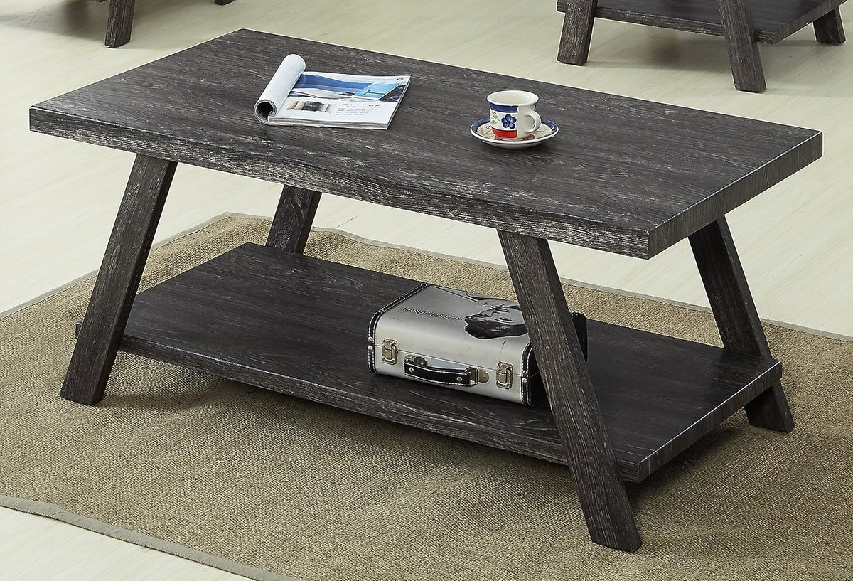 Roundhill Furniture Athens Contemporary Replicated Wood Shelf Coffee Table in Charcoal Finish