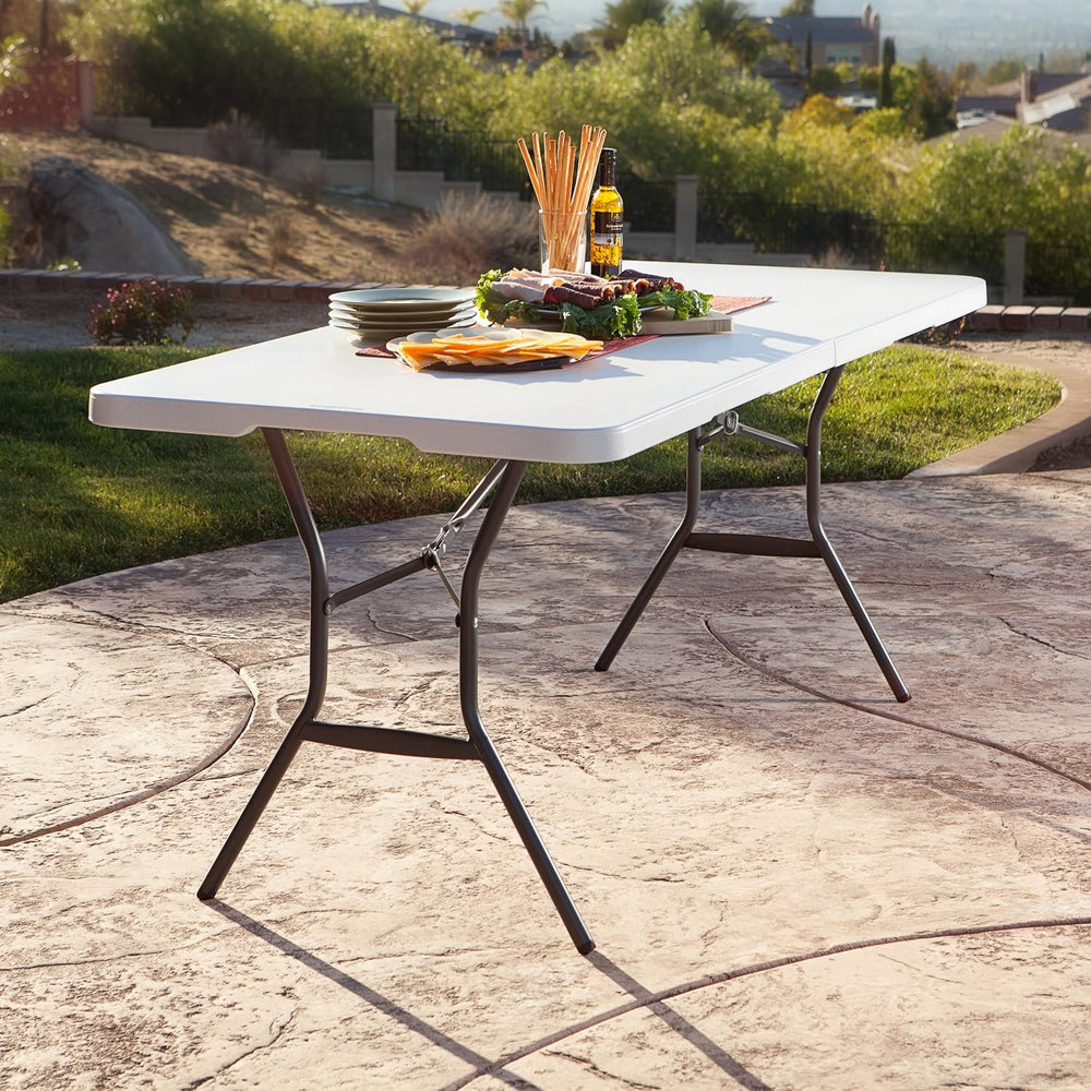 Lifetime 6-Foot Light Commercial Fold-in-Half Table, White Granite