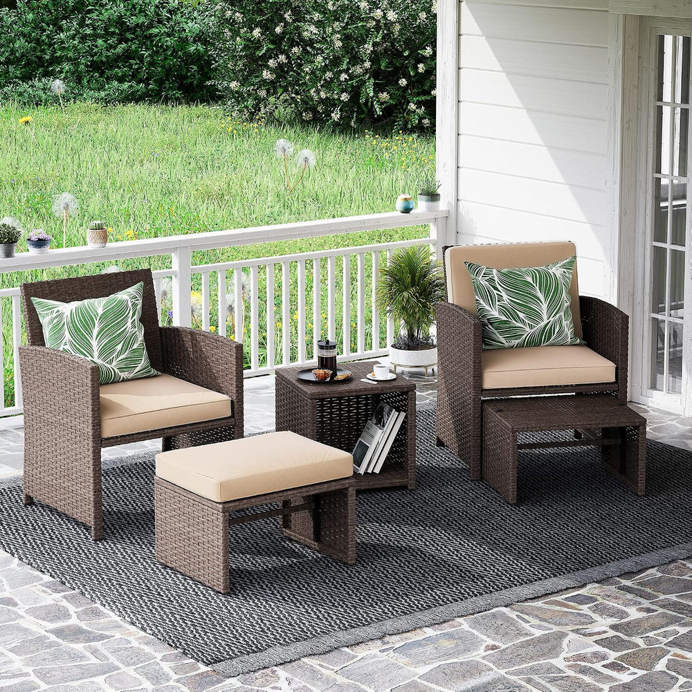 OC Orange-Casual 5 Pcs Patio Furniture Set, Patio Chairs with Ottoman Beige