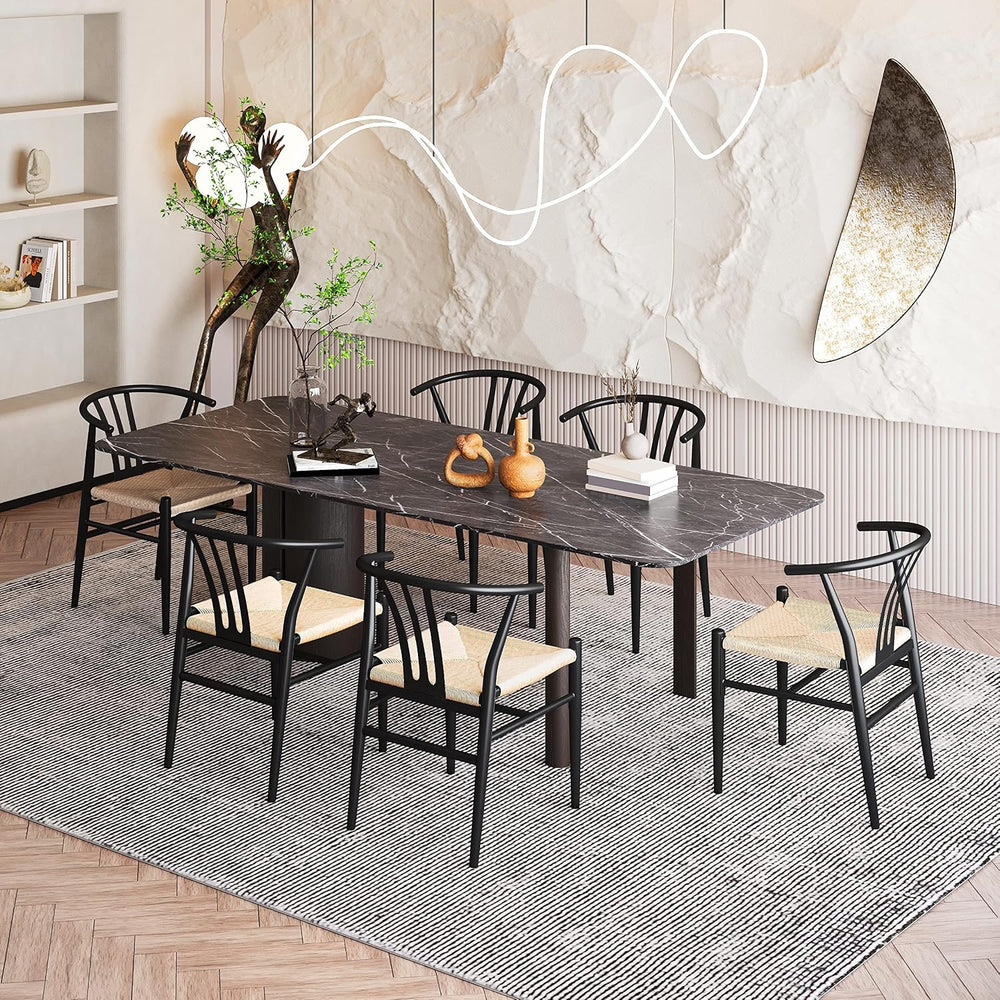 Topeakmart 2Pcs Dining Chairs Metal Legs Armchairs Black