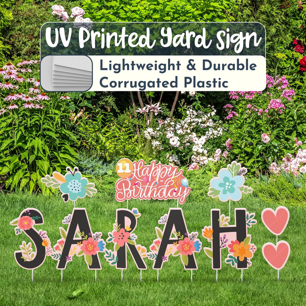 Personalized Happy Birthday Yard Sign & Matching Icons - 2 Sizes, 16 Them...
