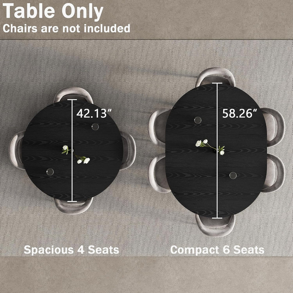42"-58" Extendable Round Dining Table for 4-6 with Built-in Flip Leaf