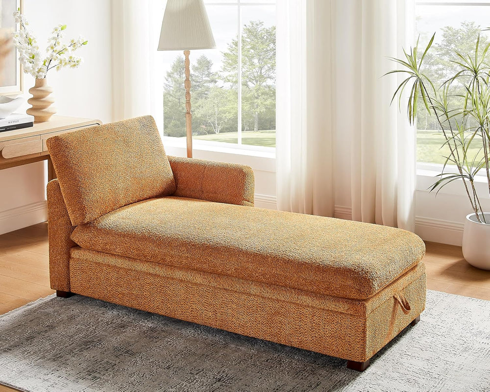 VANOMi Oversized 70.47'' Chaise Lounge Chair with Storage, Boucle Curry