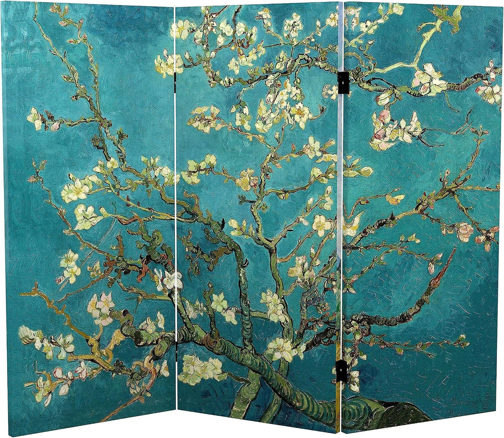 Red Lantern Double Sided Works of Van Gogh Canvas Folding Screen - Almond Blo...