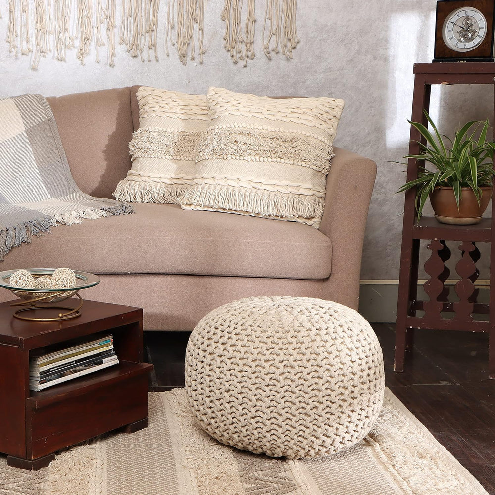 · REDEARTH · Boho Handwoven Throw Pillow Cases - Contructed Frill Natural