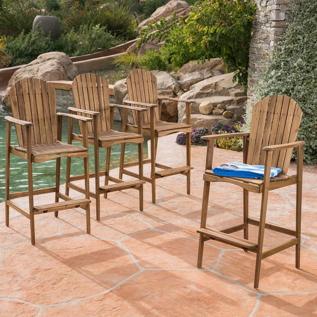 Great Deal Furniture Noble House Malibu Outdoor Acacia Wood Adirondack Barstool in Teak (Set of 4)