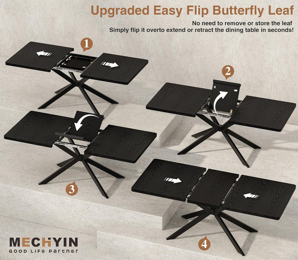 Extendable Dining Room Table for 4 6 8,55"-70" Kitchen Table Leaf,B...