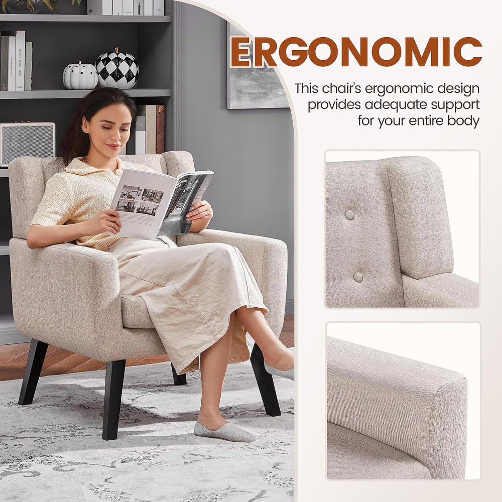 Yaheetech Accent Chair, Living Room Chair, Mid-Century Modern Vibe, Beige