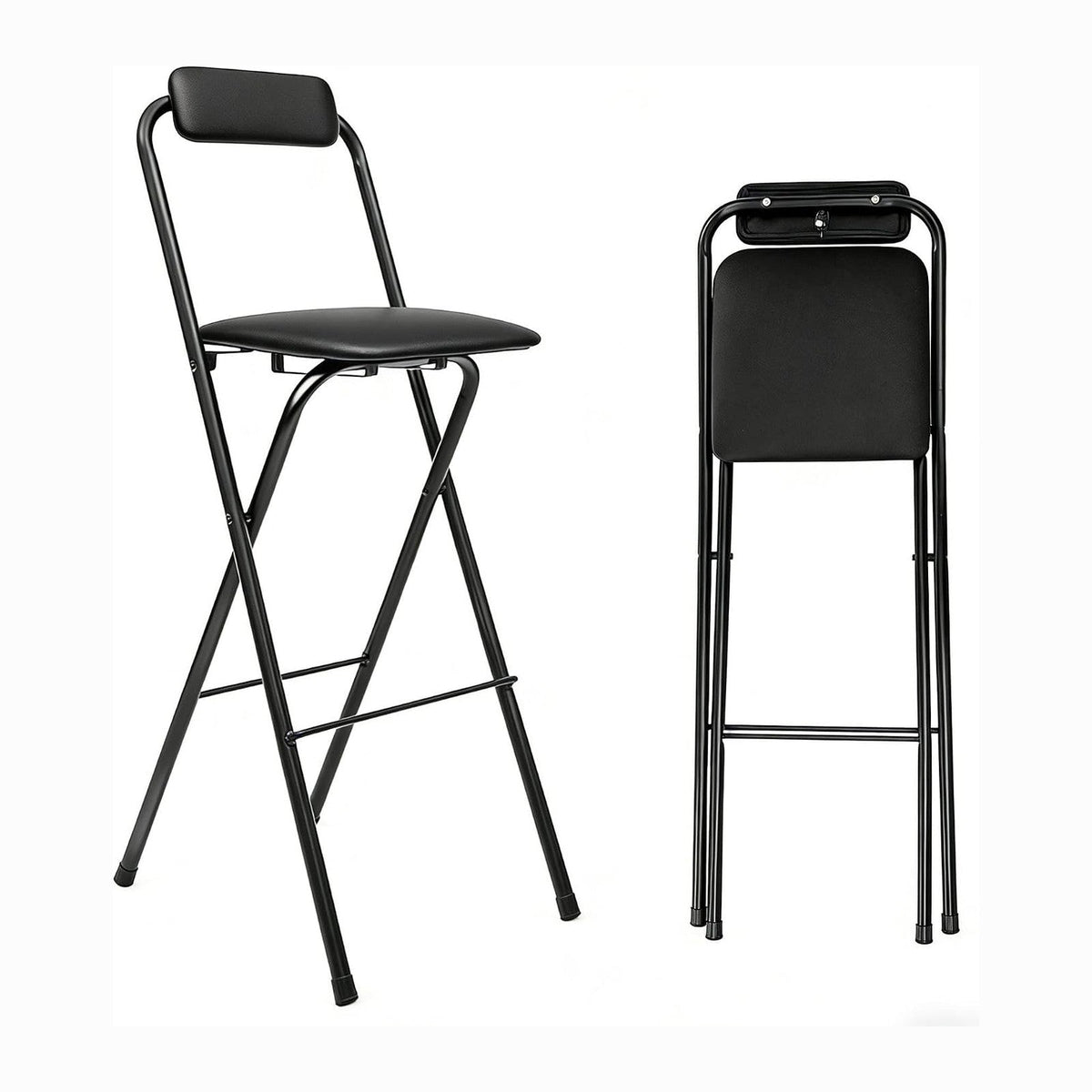 1 Pcs Folding Bar Stool with Backrest, 29.5 Inch Tall Foldable Stool Chair, Portable Space-Saving Counter Height Chair 275lbs Load Capacity for Kitchen Counter Home Dining, Black