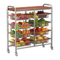 10-Tier Rolling Kitchen Storage Cart, Heavy Duty Wire Pantry Rack | Rust-proof carbon steel, pull-out drawers for fruit/veg, lockable wheels, space-saving kitchen/laundry/bath organizer