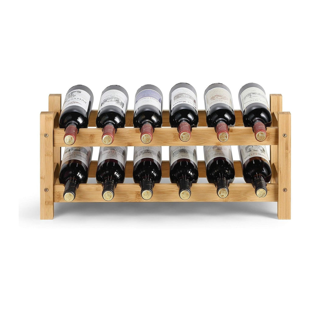 2 Tiers Bamboo Wine Rack Countertop Wine Display Stand Wine Storage Shelf Wine Bottle Holder