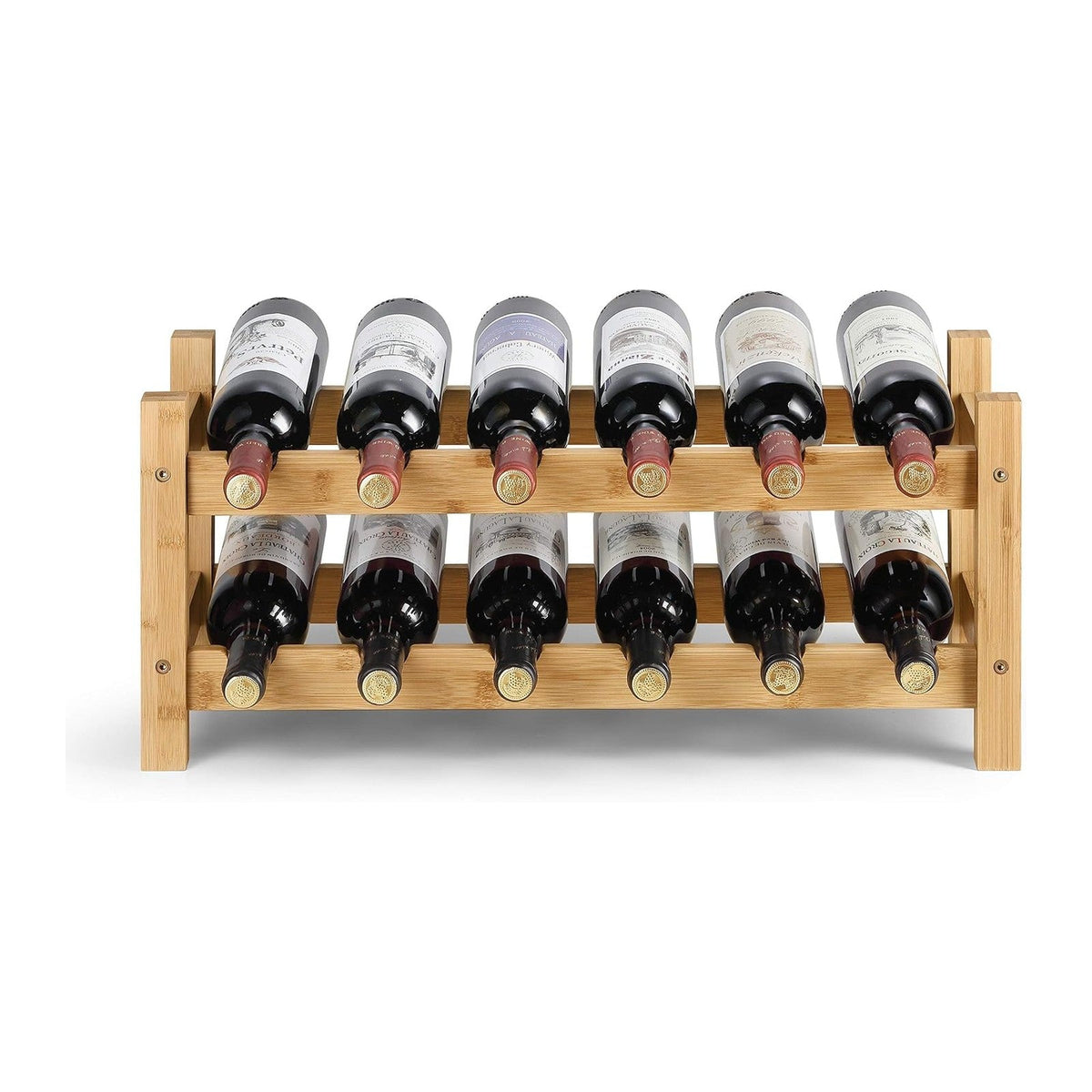 2 Tiers Bamboo Wine Rack Countertop Wine Display Stand Wine Storage Shelf Wine Bottle Holder