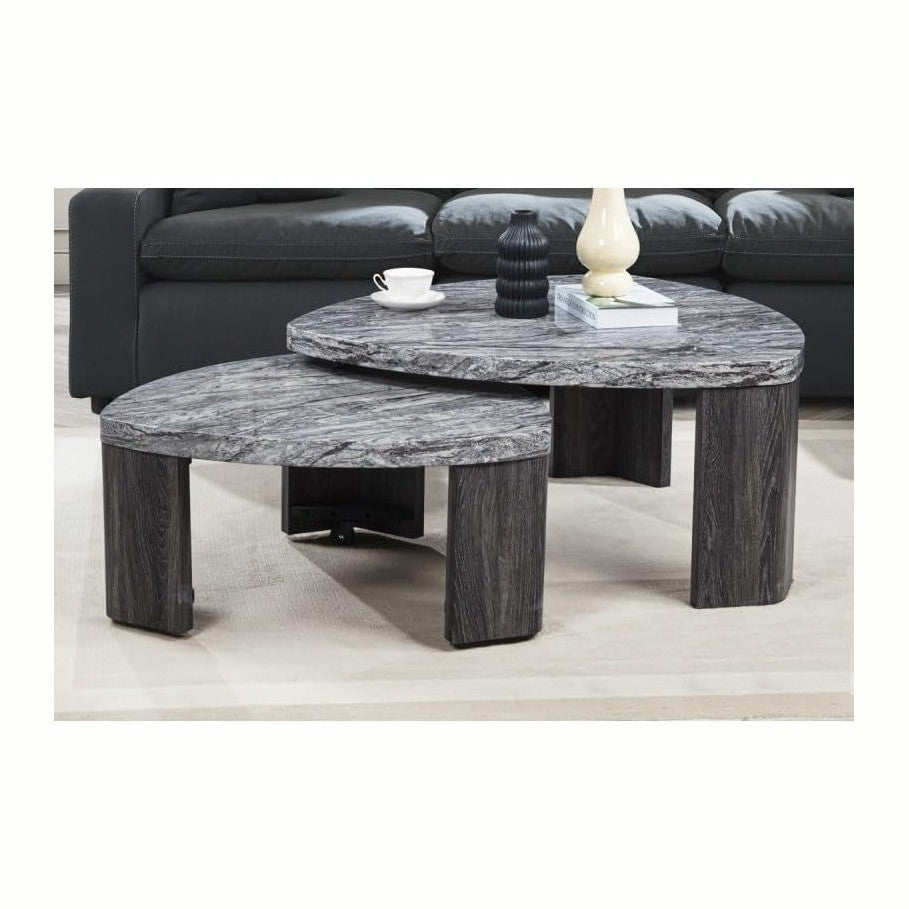 39" Durable Marble Laminate Nesting Coffee Table, Boo Coffee Table with Nested Structure, Nesting Side Tables with MDF Build for Modern Living Spaces, Gray