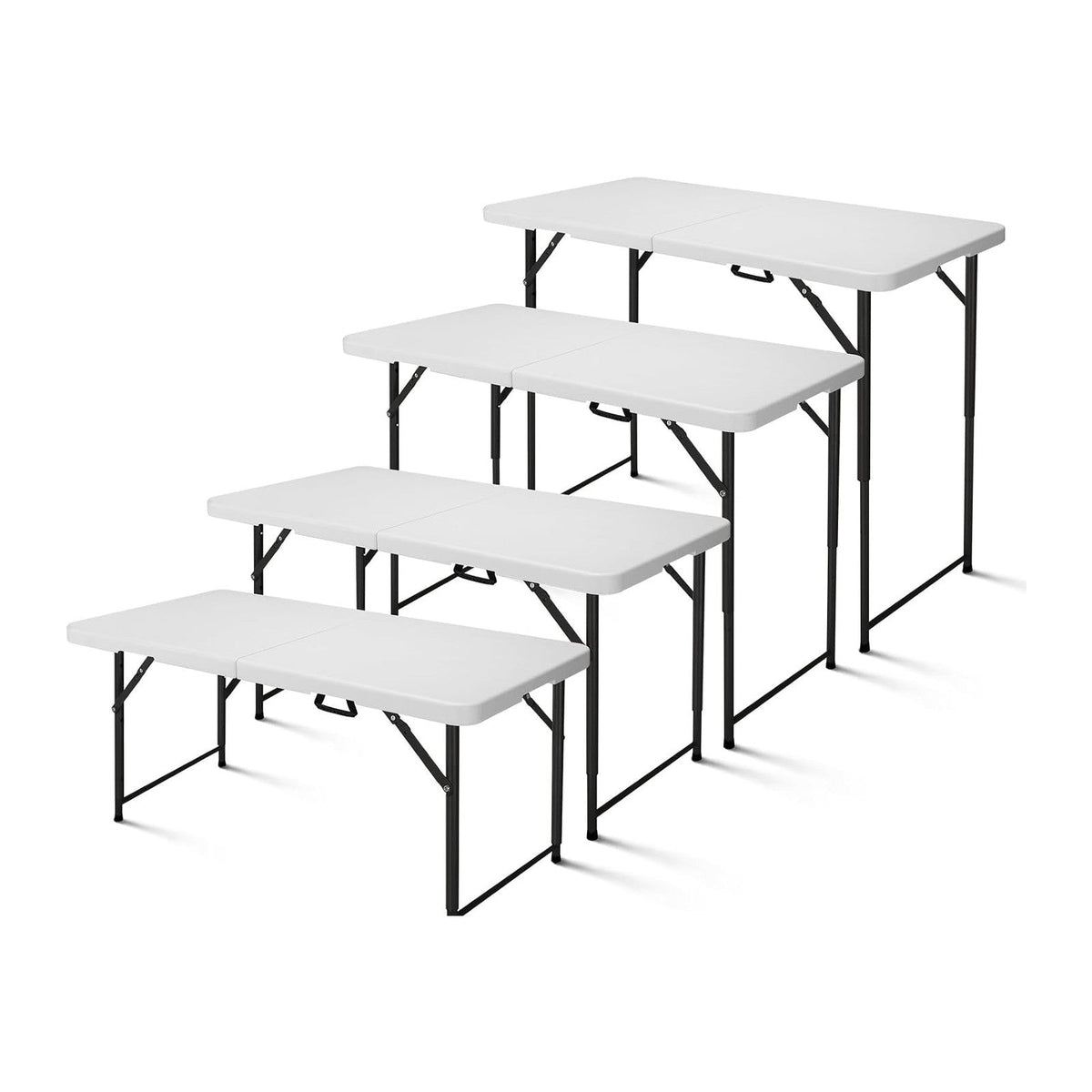 4ft Folding Table, Portable Fold-in-Half Adjustable Height Utility Table for Indoor/Outdoor Use, Durable HDPE & Steel, Stable & Lightweight, Multi-Purpose, White