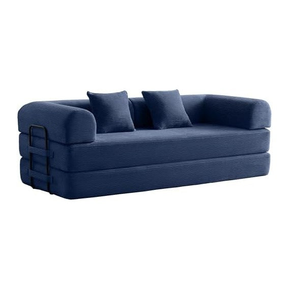 79" Convertible Sofa Bed, Couch for Small Living Room | Corduroy Loveseat Sleeper Sofa, Modular Futon Couch with 2 pillow, Pull Out Couch No Assembly (Navy Blue)