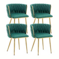 Kiztir Green Velvet Dining Chairs Set of 4 Upholstered Modern Dining Room Chairs with Woven Back and Gold Metal Legs for Living Room, Bedroom, Kitchen