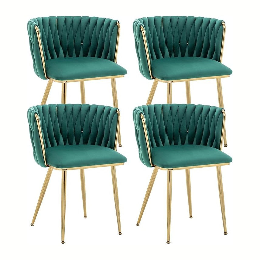 Kiztir Green Velvet Dining Chairs Set of 4 Upholstered Modern Dining Room Chairs with Woven Back and Gold Metal Legs for Living Room, Bedroom, Kitchen