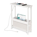 BAMGROW Slim Charging End Table with Storage - for Small Spaces and Bedroom (White)