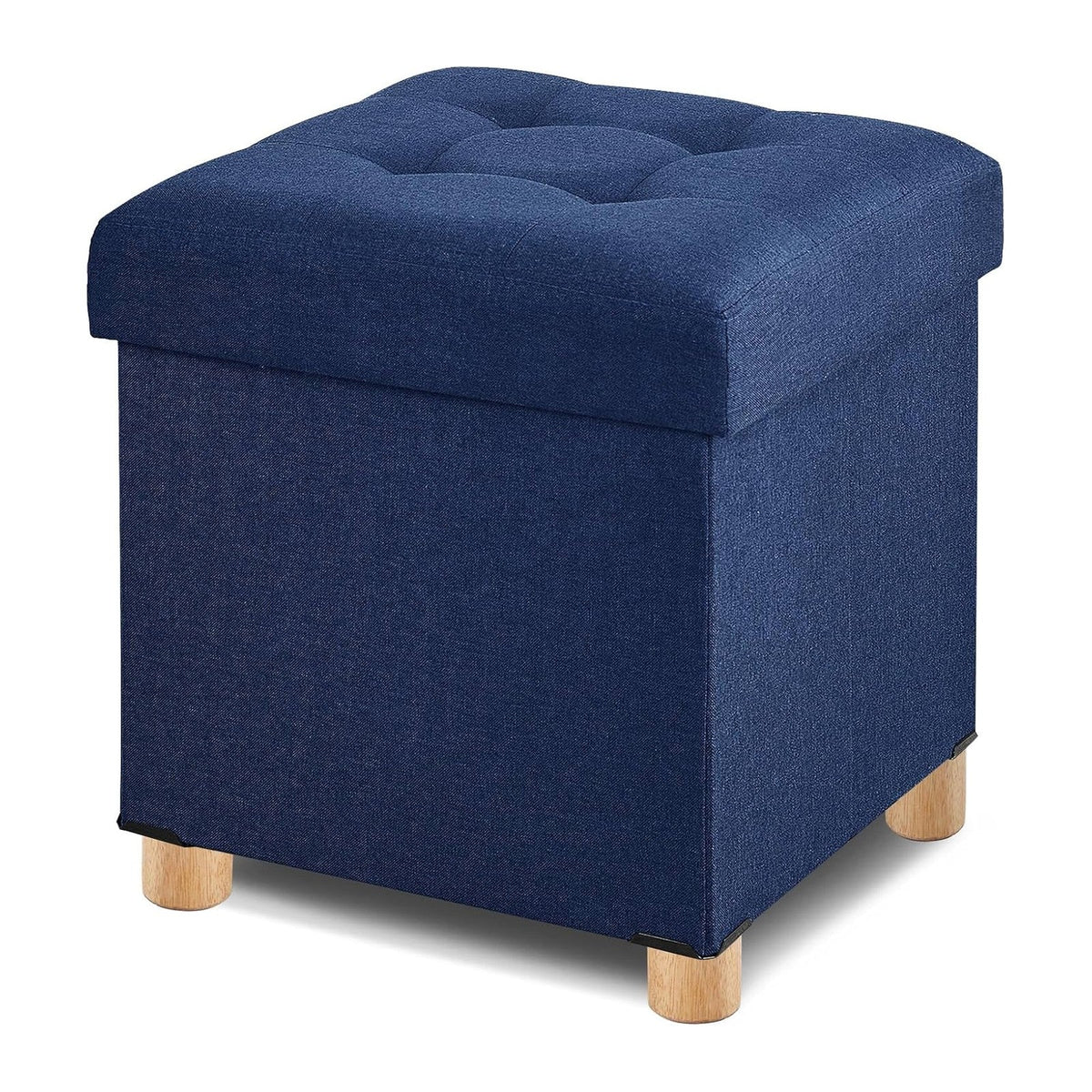BRIAN & DANY Ottoman with Storage, Square Storage Ottoman for Dorm, Linen Folding Ottoman Foot Stool with Legs for Living Room and Bedroom, 17.7"x17.7"x20" - Blue