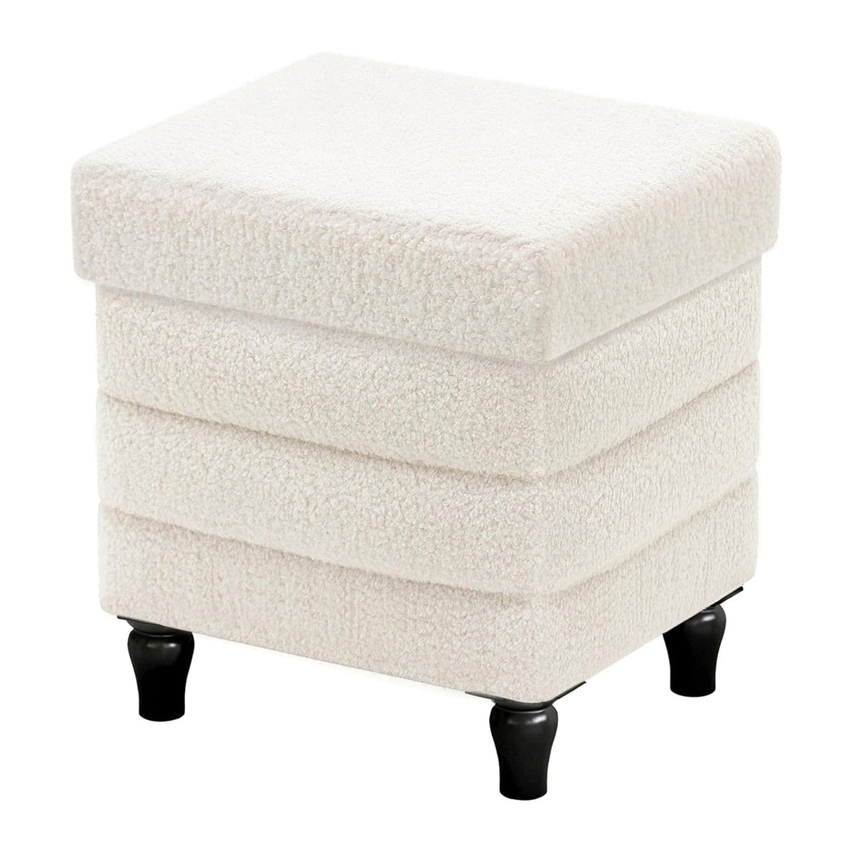CAROLMADE Folding Storage Ottoman Cube Sherpa Footstool with Wood Legs Ottoman Footrest for Living Room and Bedroom, White 15"x12.6"x15.4"