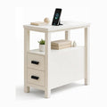 End Table with Charging Station, Nightstand with USB Ports & Outlets, Wood Side Table with 2 Drawers & Storage Shelf for Bedroom,Walnut (White)