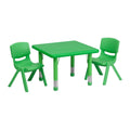 Flash Furniture 24 in Plastic Square Activity Table with 2 Chairs, Green | Height Adjustable Table, Plastic, Durable Construction, Commercial Use