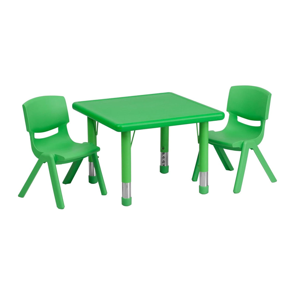 Flash Furniture 24 in Plastic Square Activity Table with 2 Chairs, Green | Height Adjustable Table, Plastic, Durable Construction, Commercial Use