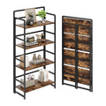Folding Bookshelf 4 Tiers,No Assembly,Vintage Wood Storage,Rustic Brown