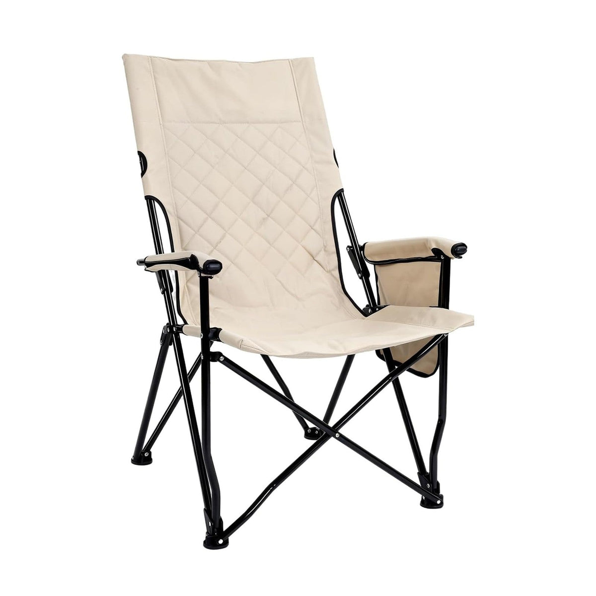 Folding Camping Chair, High Back Padded Portable Camp Chair with Storage Bag, 600D Oxford Fabric Comfortable Chair for Outdoor Camping, Beach, Fishing (Beige)