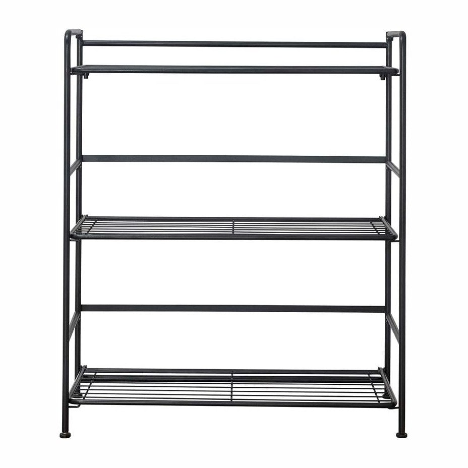 Folding Metal Bookcase, 3 Shelves, Wide, Black