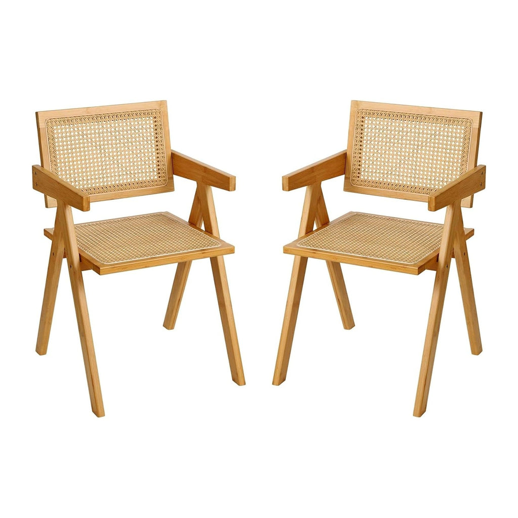 Furlide Rattan Dining Chairs Set of 2, Mid-Century Bamboo Armchairs