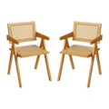 Furlide Rattan Dining Chairs Set of 2, Mid-Century Bamboo Armchairs