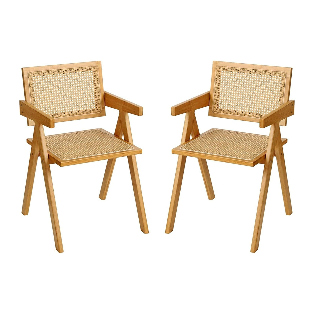 Furlide Rattan Dining Chairs Set of 2, Mid-Century Bamboo Armchairs