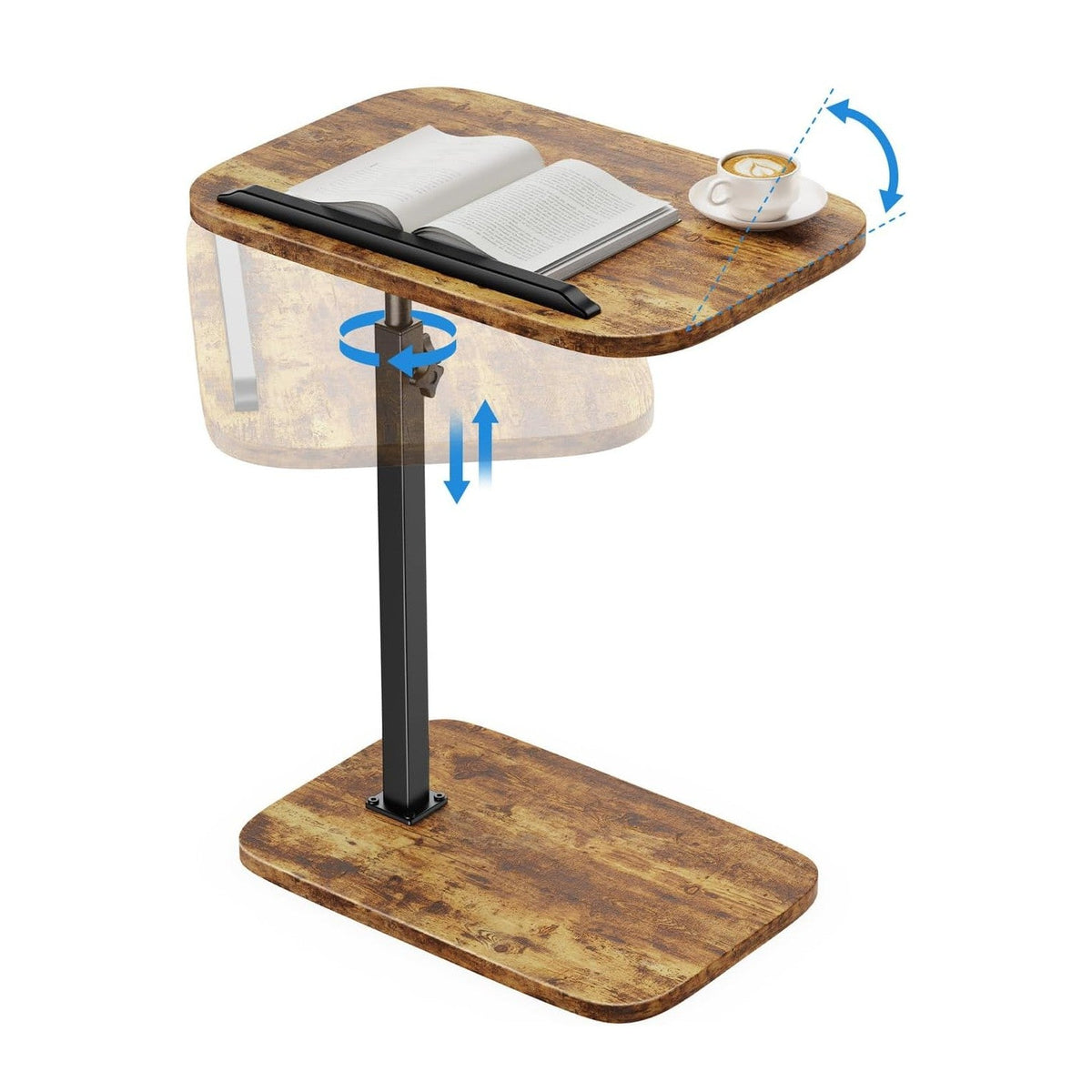 HUANUO TV Tray Table, Adjustable Height TV Tray with 360° Swivel & 90° Tilt Tabletop, TV Tables for Eating with Anti-Slip Bar, TV Tray for Bed, Sofa, Dining, Laptop, Living Room & Home Office