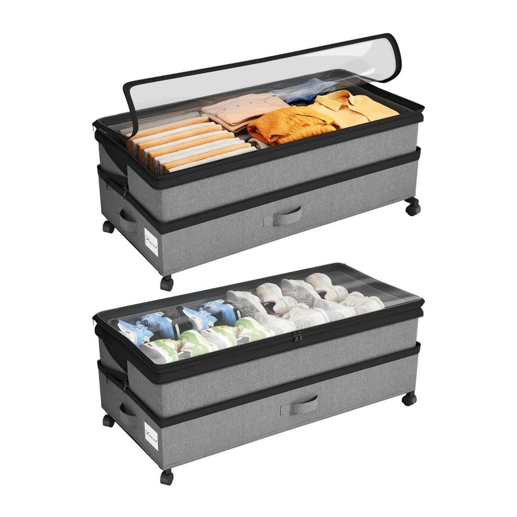 Kitstorack Under Bed Storage with Wheels 2Pack Height-adjustable Under Bed Storage Containers,Under Bed Shoe Storage Organizer with Clear Window&Label, Suitable for Clothes Storage, Gray