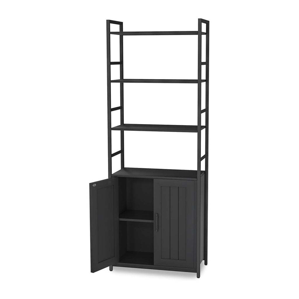 Lazyvan Black Bookshelf with Doors, 70" Tall Bookcase with Storage Cabinet