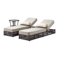 Luxury Outdoor Chaise Lounge Chairs of 2 with 5 Inch Thick Cushions and Side Table - 3 PCS High Back Brown Wicker Rattan Patio Recliners Lounger Furniture Set for Poolside Sunbathing - Beige