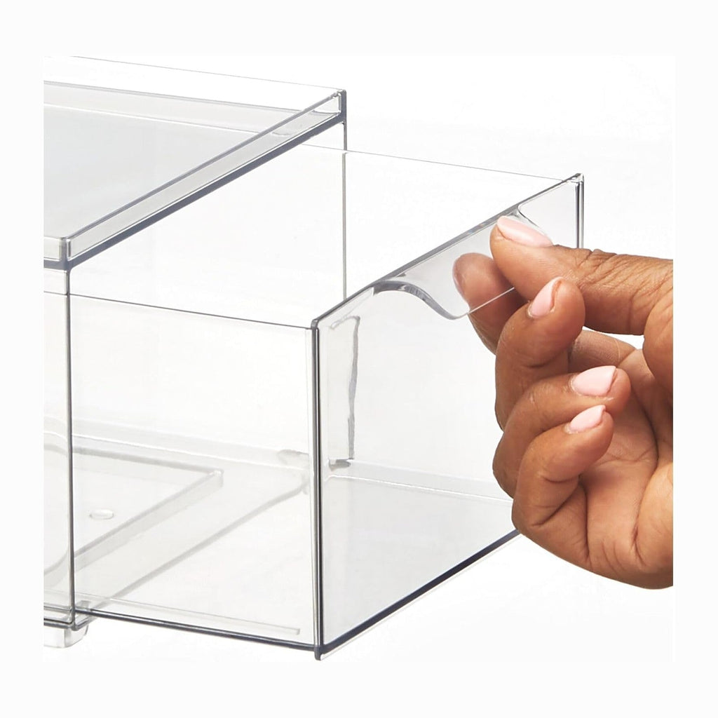 mDesign Plastic Bathroom Organizer Bin w/Pull Out Drawer - Slim Stackable Storage Container for Bathroom Accessories - Perfect for Organizing Bathroom Cabinet - Lumiere Collection - 4 Pack - Clear
