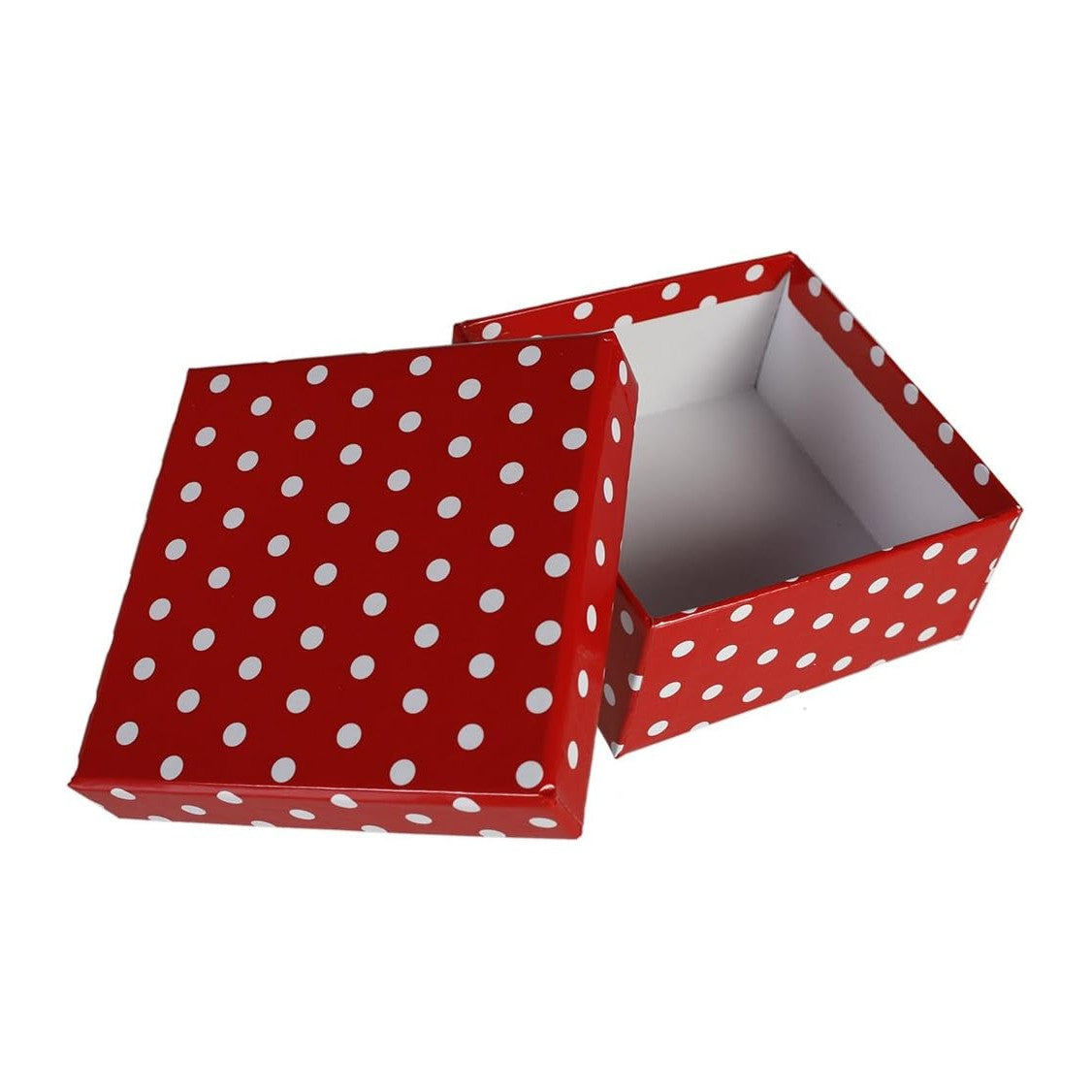 OOTB Red Gift Boxes with White dot, Set of 8, Paper, 22.5 x 22.5 x 8