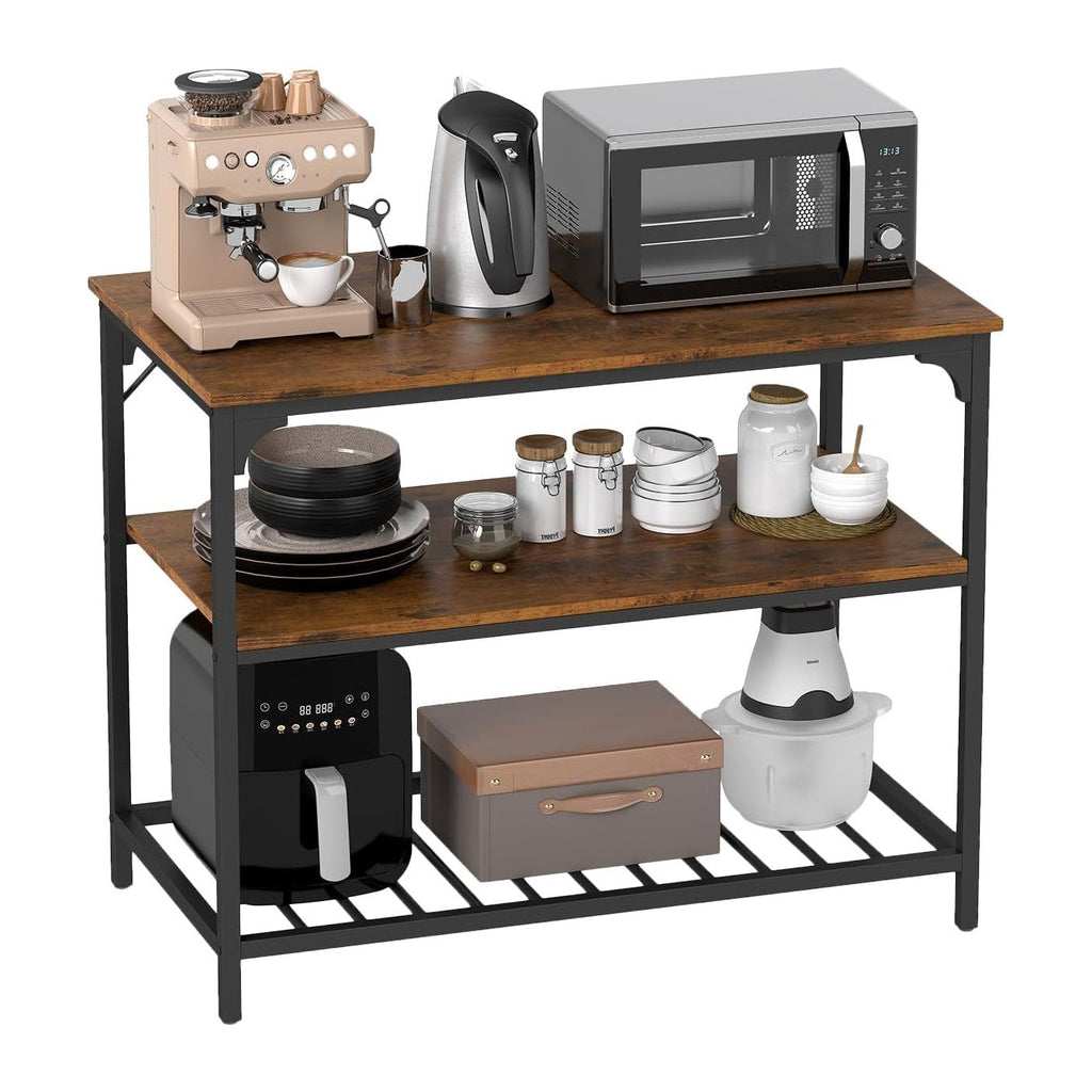 PayLessHere 3 Tiers Kitchen Island 47.2 Inches Width Storage Counter with Large Storage Space Thick Board Top Solid Structure Shelf for Home Kitchen Restaurant Cafe (Brown)