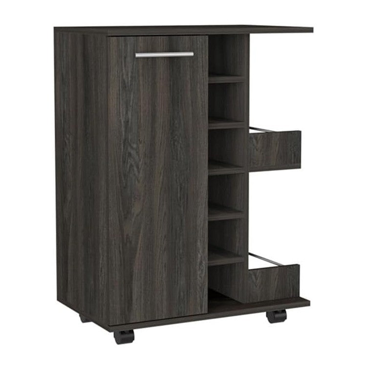 Pemberly Row 2-Piece Living Room Set, Bar Cart and Coffee Table, Espresso-Finished Wood, Compact Design with Storage, Wine Rack, Shelves, Casters, for Living Room, Dining Room, or Kitchen Use