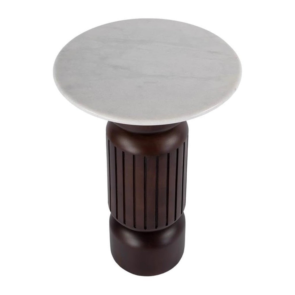 Pemberly Row Set of 2 Marble and Wood Side Tables in White/Light Beige