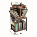 Record Player Stand with Vinyl Storage, Large Record Table Holds 180 Albums, Vinyl Record Storage Stand with USB Charger, Multi-Functional Side Table & Shelf for Living Room Bedroom