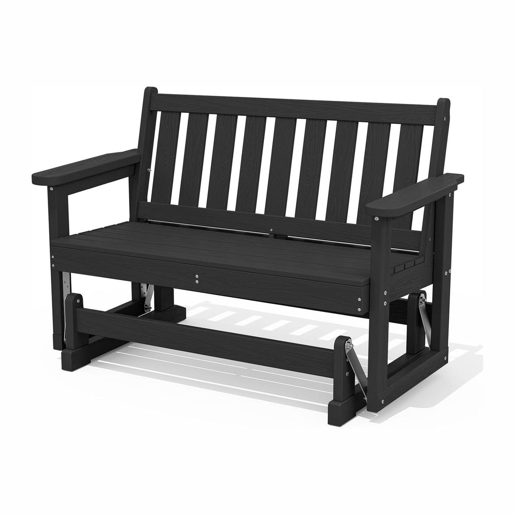 SERWALL 2 Person Patio Glider Bench, HDPE All Weather Swinging Bench, Black