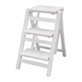 Step Stool for Adults Step Ladder Counter Chair, 3-Step Folding Portable Wooden Step Stool for Library Home Kitchen, 220 lbs White