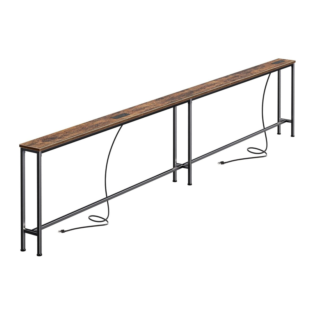 SUPERJARE 110.2 Inch Sofa Table with 2 Power Outlets and USB-C Port | 5.9 Inch Narrow Console Table with Storage, Extra-Long, for Entryway Hallway Couch Behind Sofa, Small Spaces, Rustic Brown