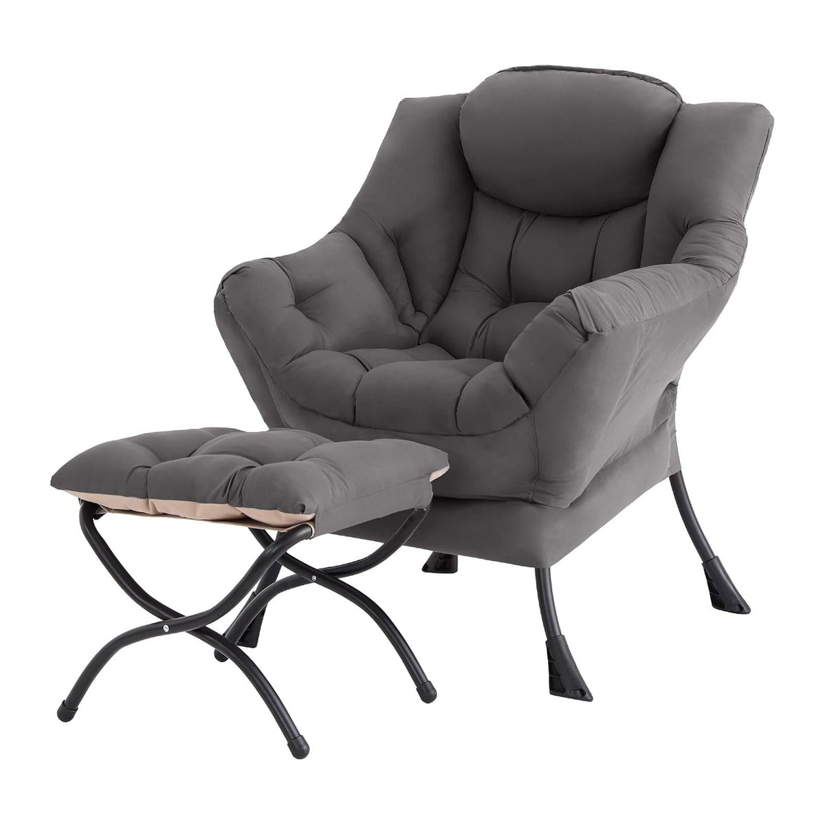 Tiita Lazy Chair with Ottoman, Comfy Reading Accent Chair, Dark Grey
